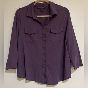 Gloria Vanderbilt Deep Purple Button Down Shirt